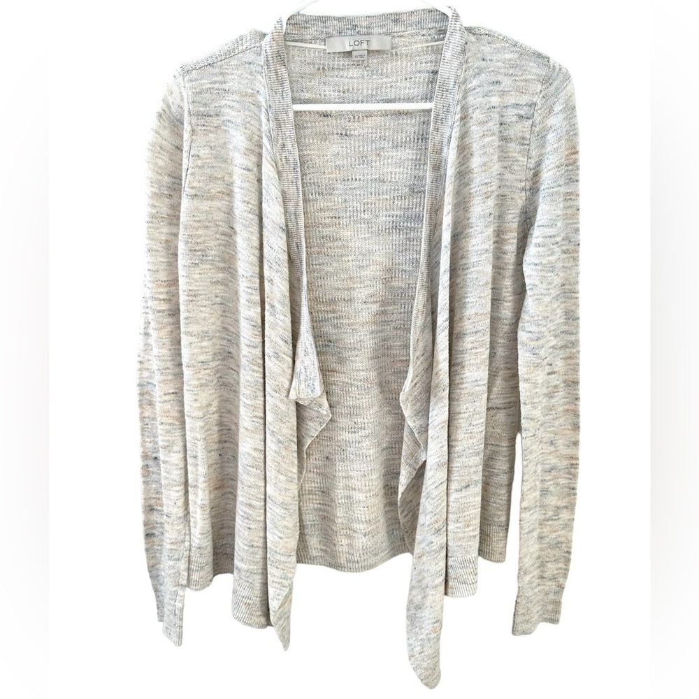 Heathered Cream Loft Cardigan Sweater with Orange and Blue Heather